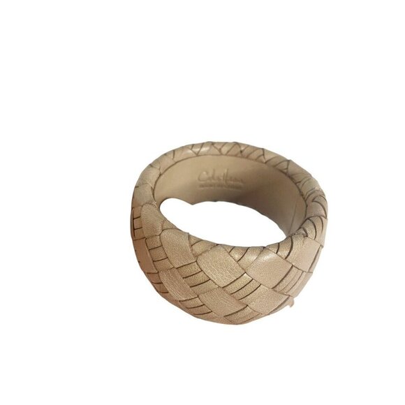 VTG COLE HAAN BRAIDED TAN LEATHER WIDE BANGLE BRACELET MINT - Picture 2 of 5